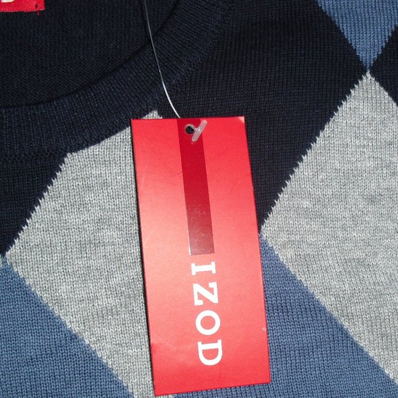 Izod $60 Mens Navy Blue Light Blue Grey Argyle Print Sweater shirt sz. XL New - Picture 2 of 5
